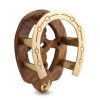 brass and wood horseshoe rack